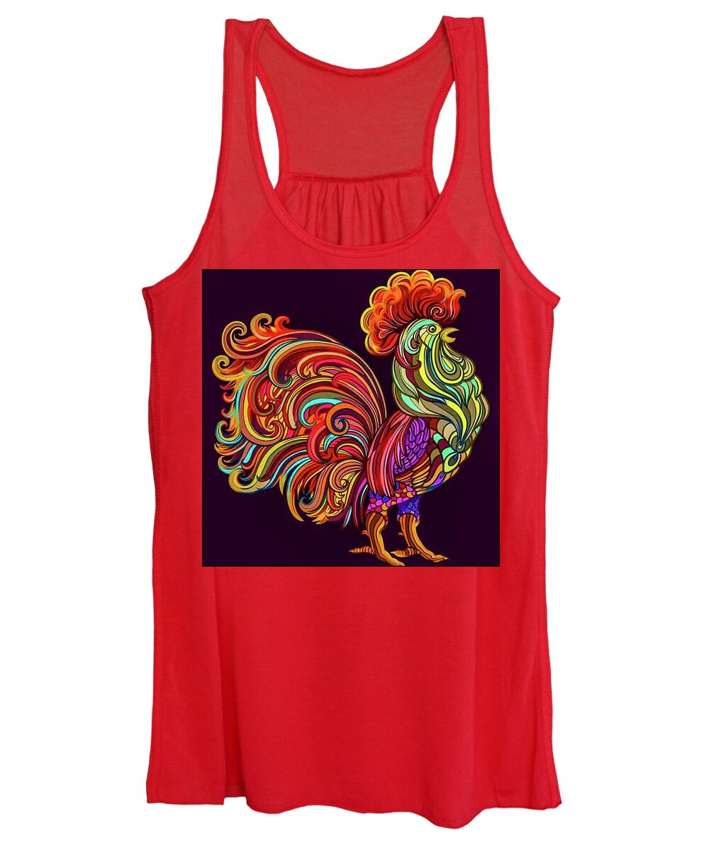 Rooster Women's Tank Top featuring the mixed media Abstract Rooster by Teresa Trotter