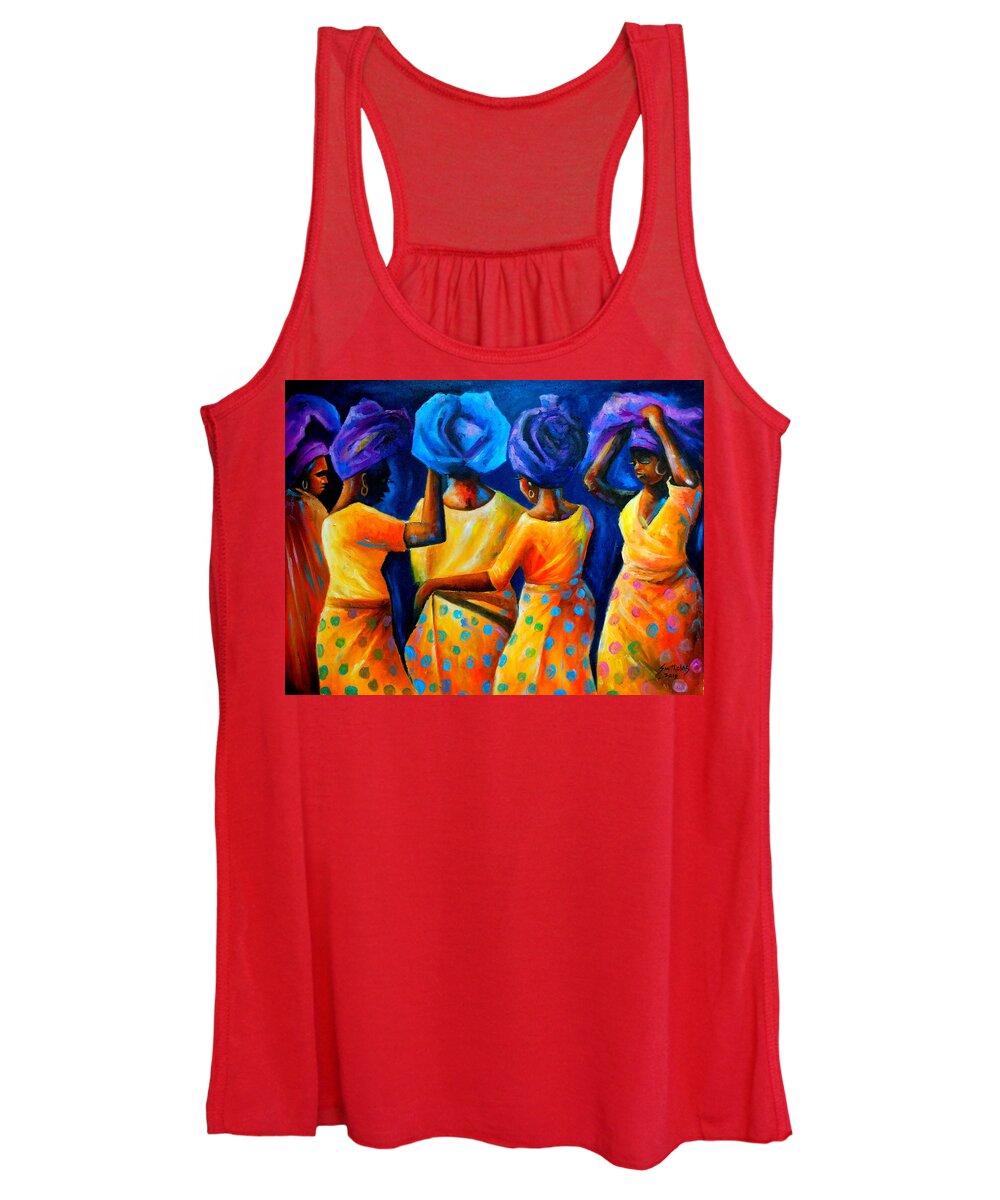 Orange Women's Tank Top featuring the painting African Headscarf Series by Olaoluwa Smith