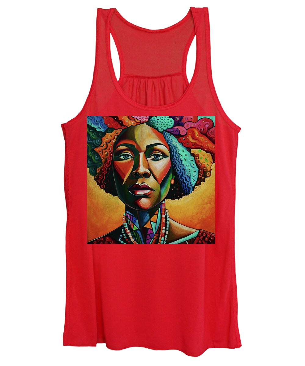 Africa Women's Tank Top featuring the digital art African woman with multicolored hair by Jan Keteleer