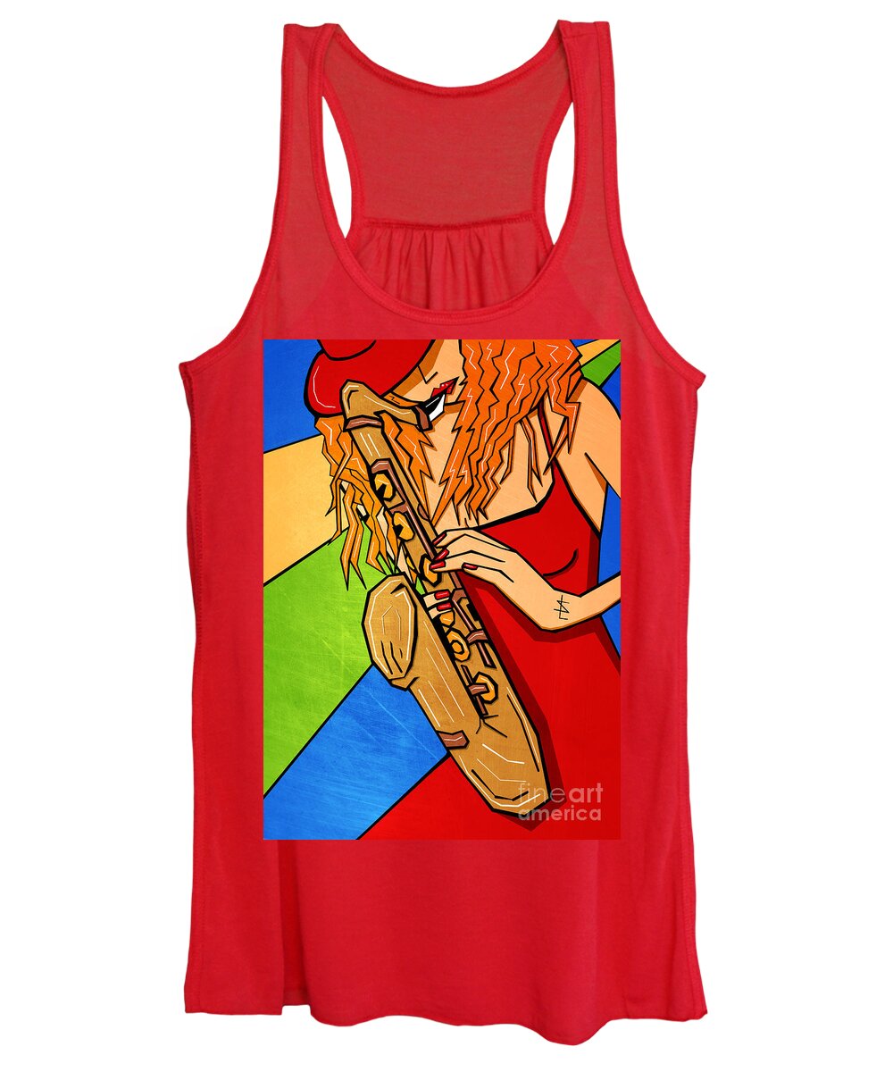 Saxophone Women's Tank Top featuring the mixed media All That Jazz by Sannel Larson
