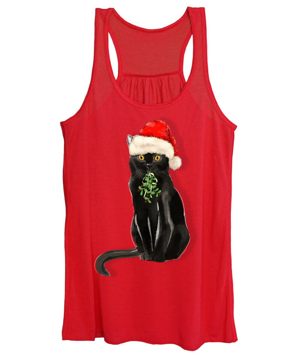 Message Women's Tank Top featuring the digital art Bombay Cat with Mistletoe Fun Holiday by Doreen Erhardt