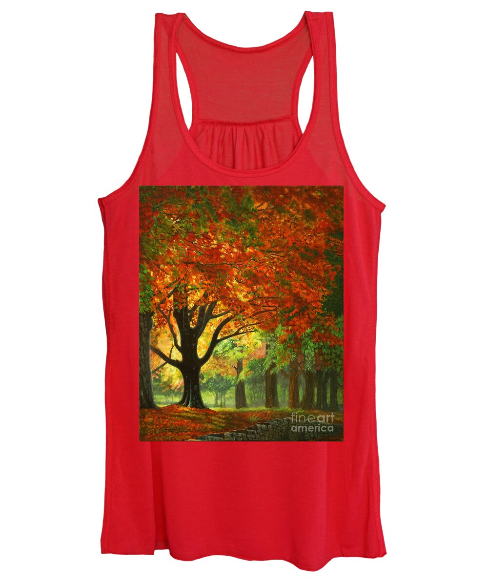 Landscape Women's Tank Top featuring the painting Autumn Morning by Ken Kvamme
