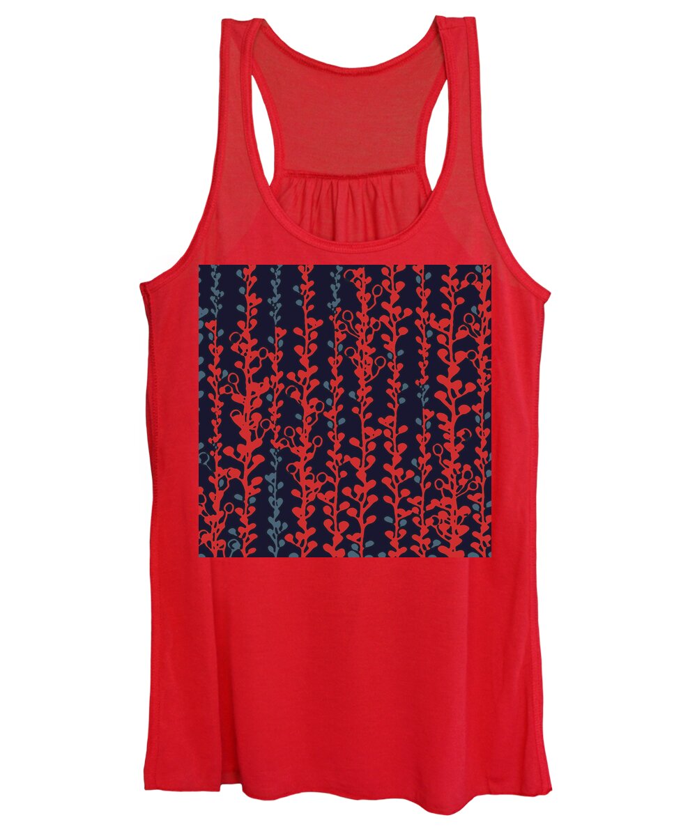 Vines Women's Tank Top featuring the digital art Berry Vines Red and Navy by Sand And Chi