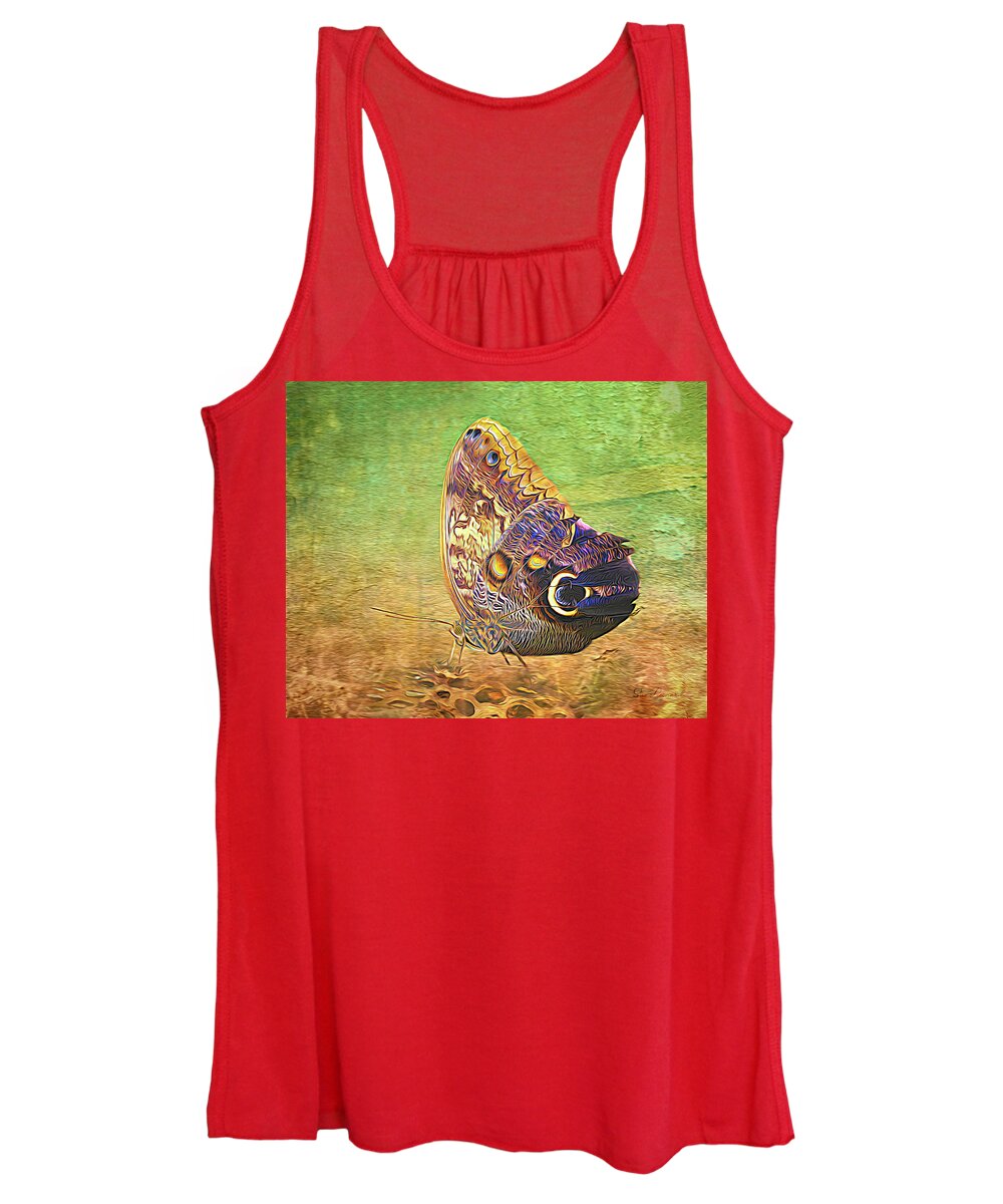 Abstract Women's Tank Top featuring the photograph Butterfly on log with painterly effect by Sue Leonard