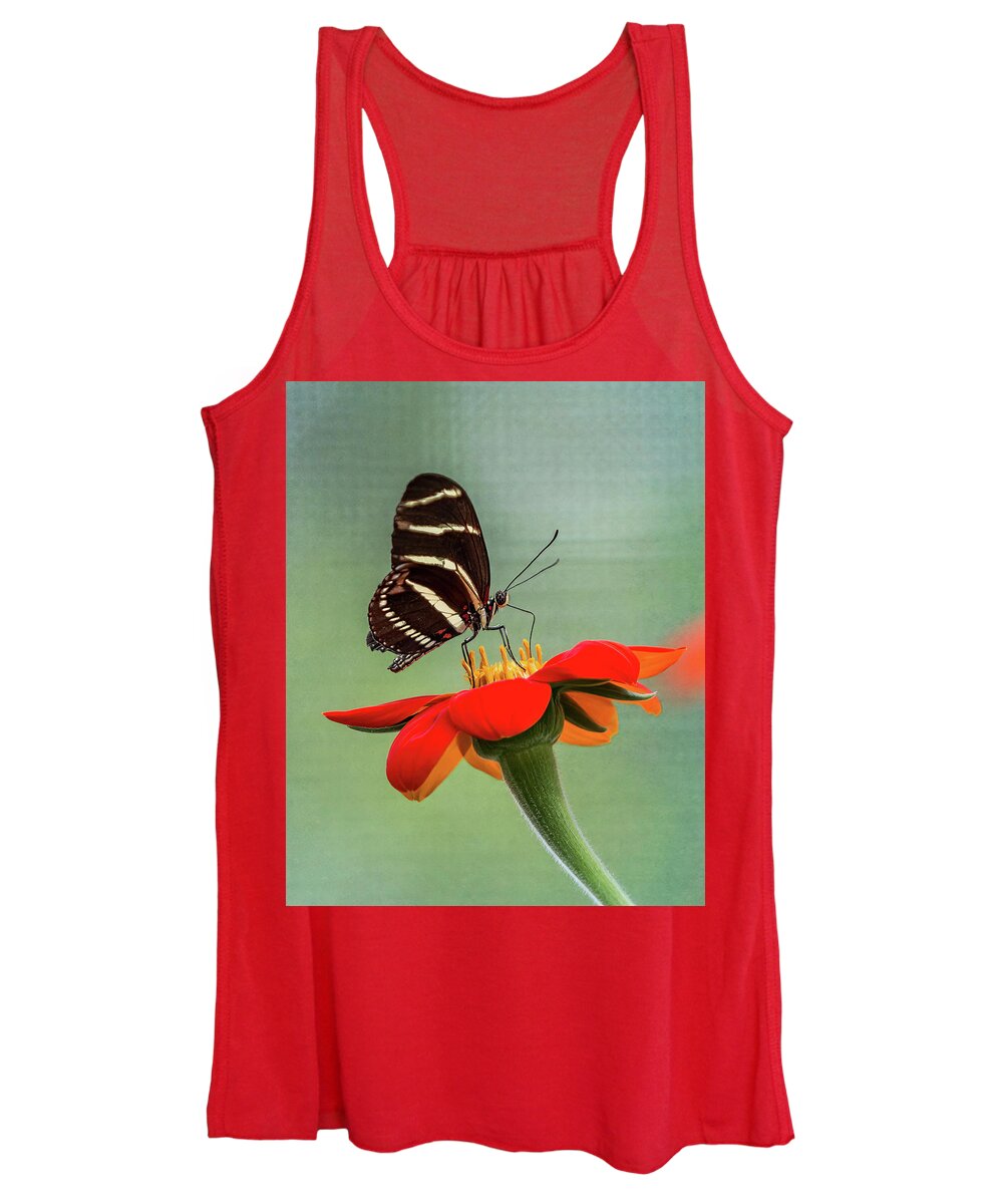 Butterfly Women's Tank Top featuring the photograph Butterfly Zebra Longwing on Zinnia by Patti Deters