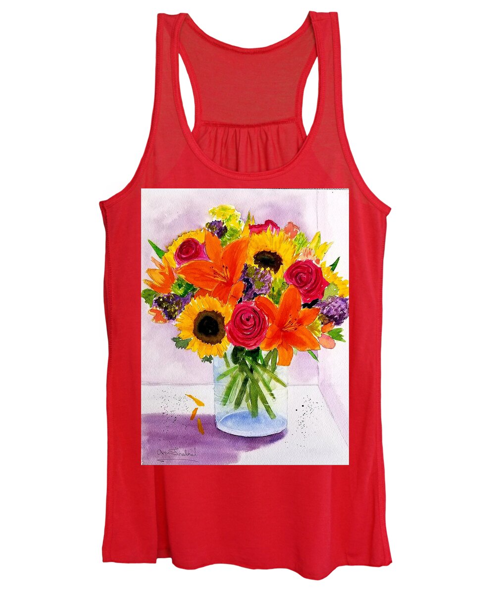 Daylilies Women's Tank Top featuring the painting Carols Vase by Ann Frederick