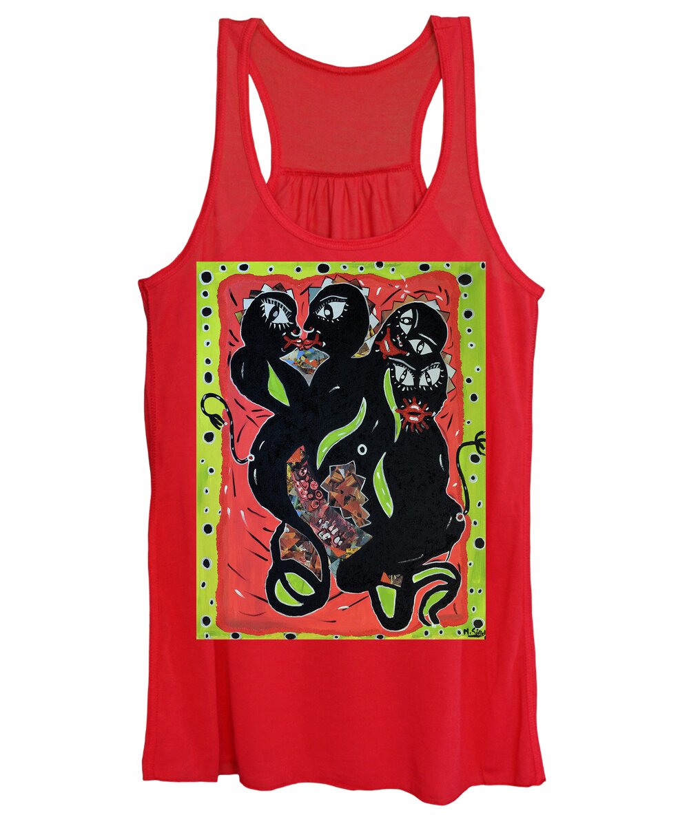 Soweto Women's Tank Top featuring the painting Cats In A Sack by Nkuly Sibeko