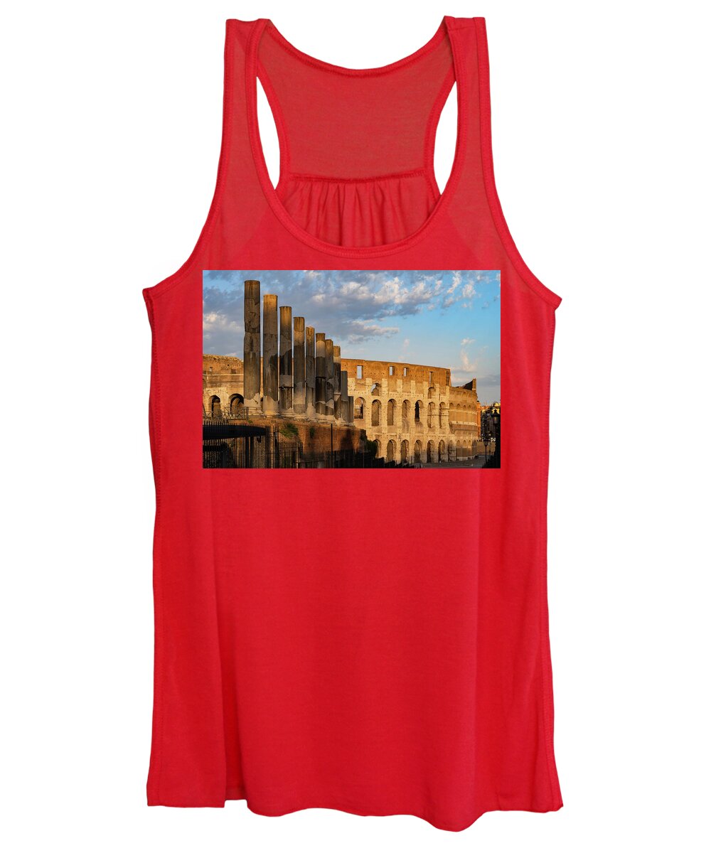 Colosseum Women's Tank Top featuring the photograph Colosseum and Via Sacra Columns at Sunset by Artur Bogacki