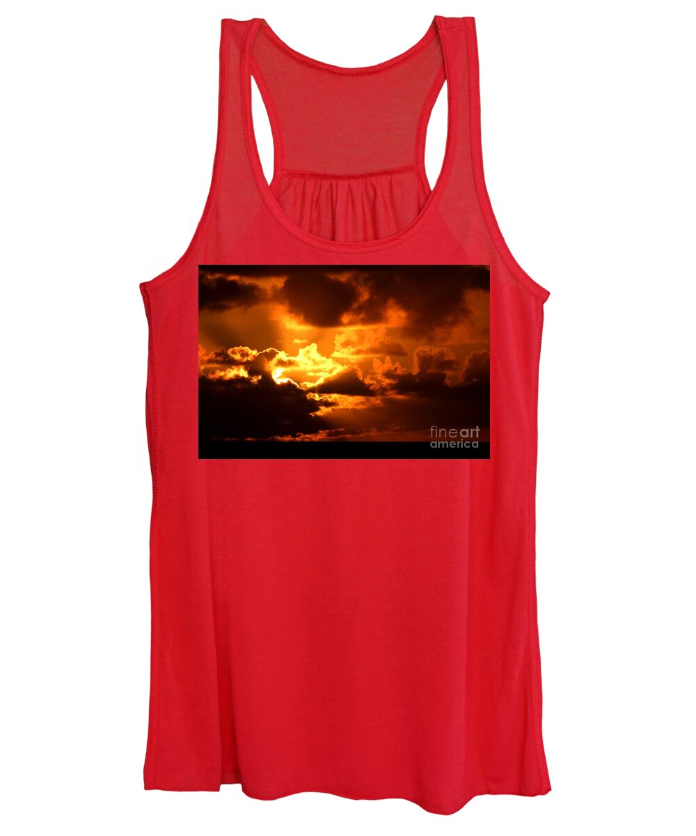 Firey Sunrise Women's Tank Top featuring the photograph Fire Over the Ocean by Mary Deal
