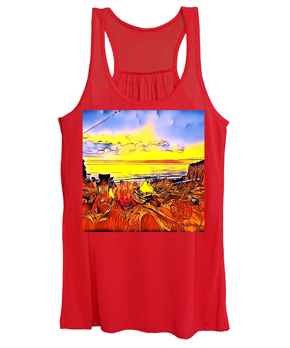 Sunset Women's Tank Top featuring the digital art Lossiemouth Fish Party Sunset by John Mckenzie