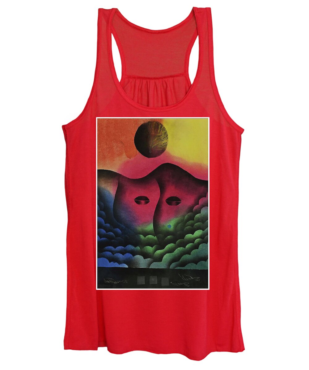 Abstract African Women's Tank Top featuring the painting Full Son Black by Winston Saoli 1950-1995