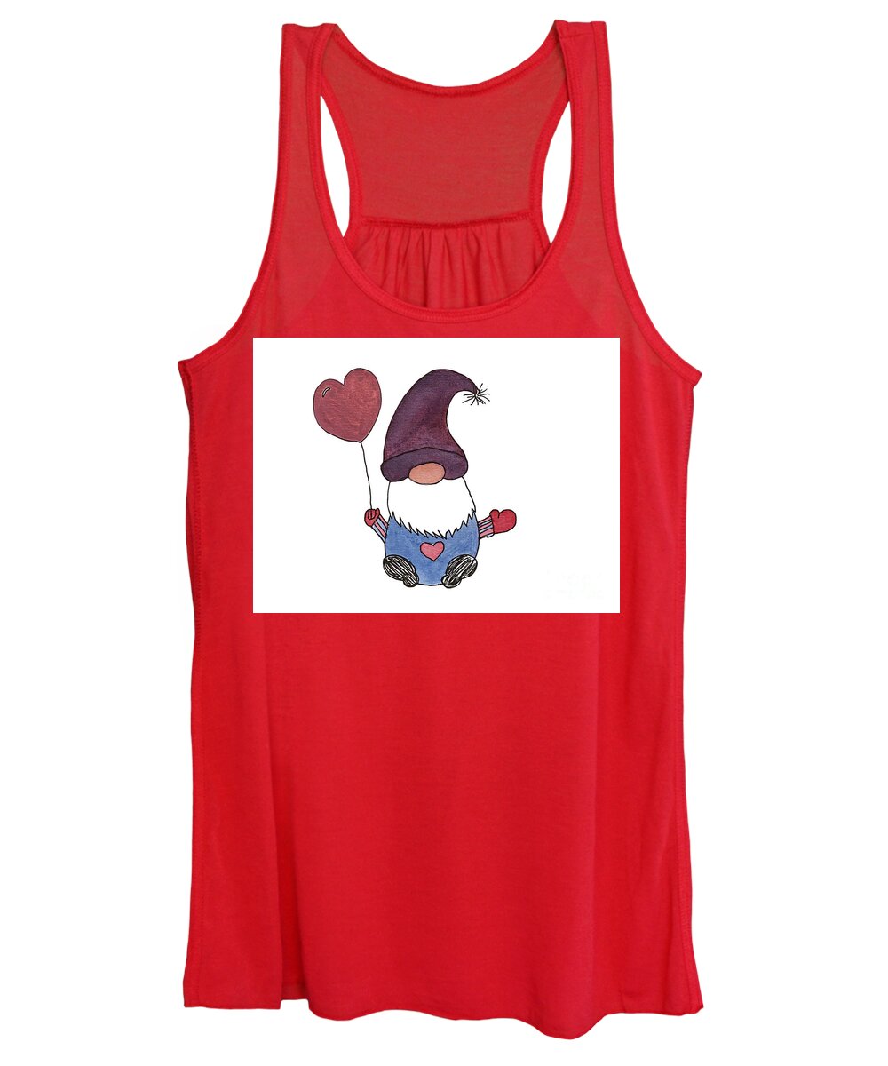 Valentine's Day Women's Tank Top featuring the mixed media Gnome with Purple Hat by Lisa Neuman
