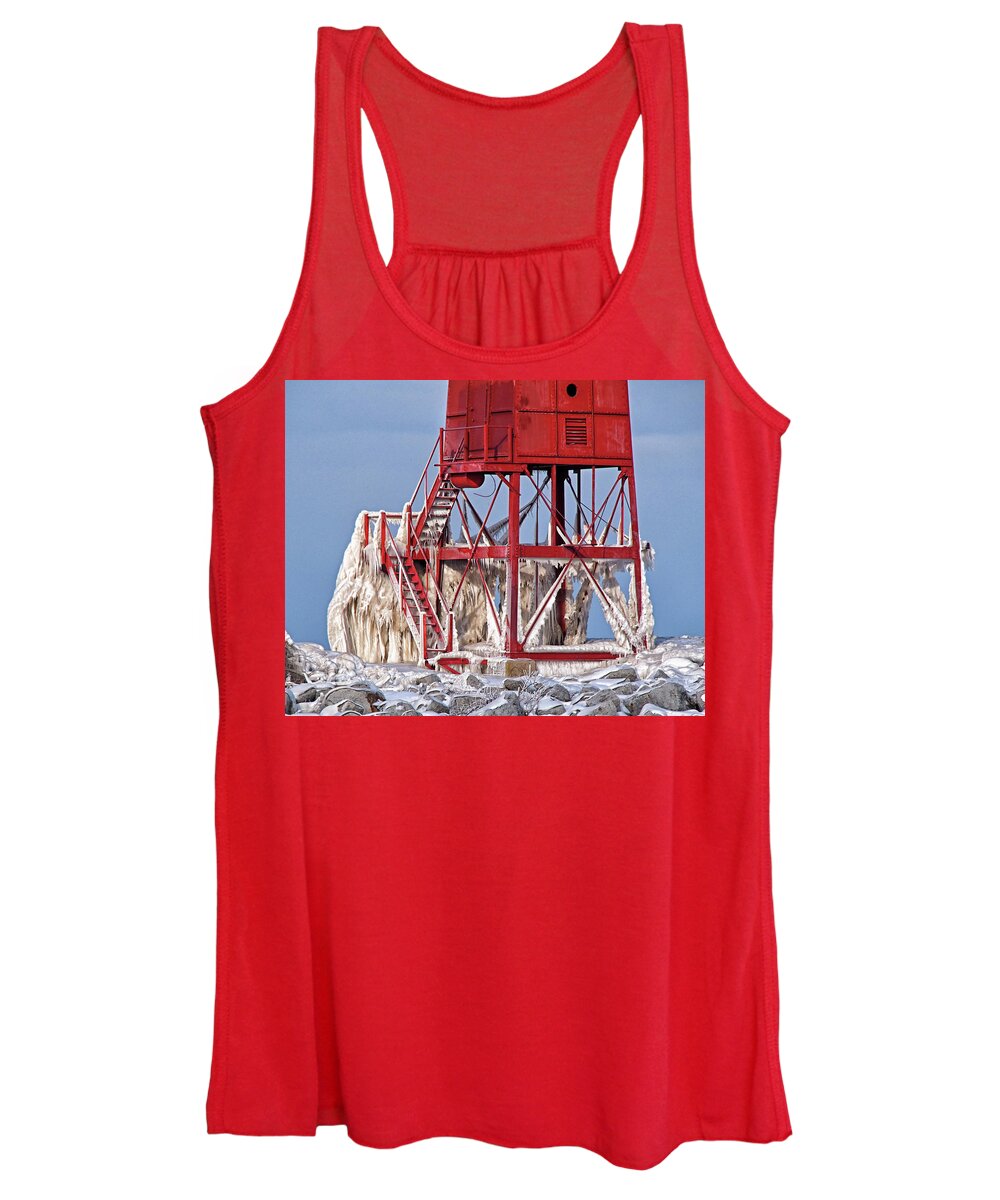 Ice Women's Tank Top featuring the photograph Ice Covered North Breakwater Lighthouse by Scott Olsen