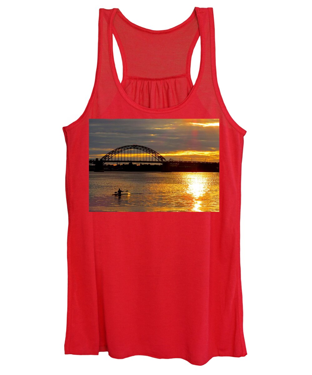 Kayak Women's Tank Top featuring the photograph Kayaking on the Delaware River at Sunset by Linda Stern