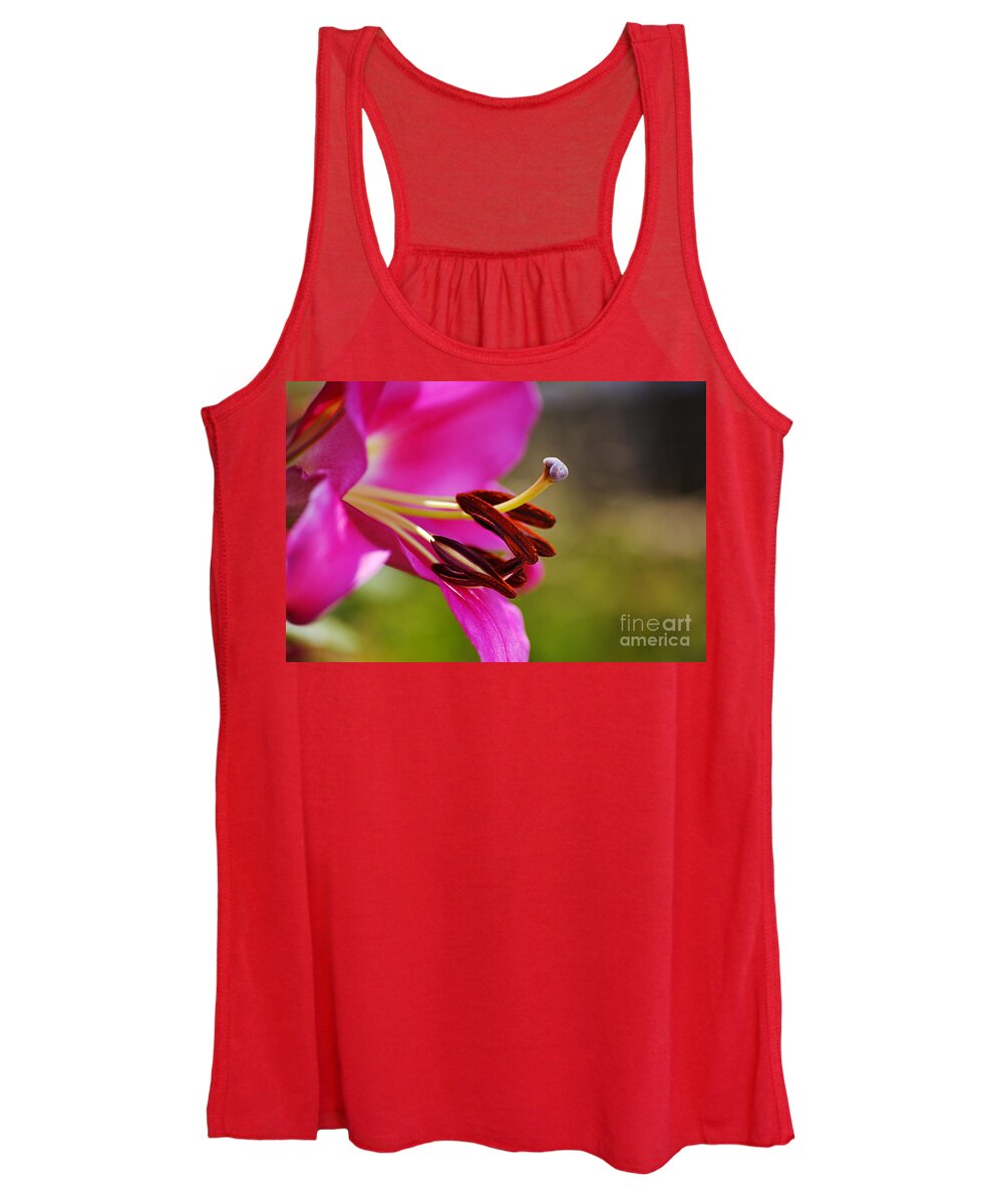 Pink Lily Women's Tank Top featuring the photograph Lily Flowers Profile by Joy Watson