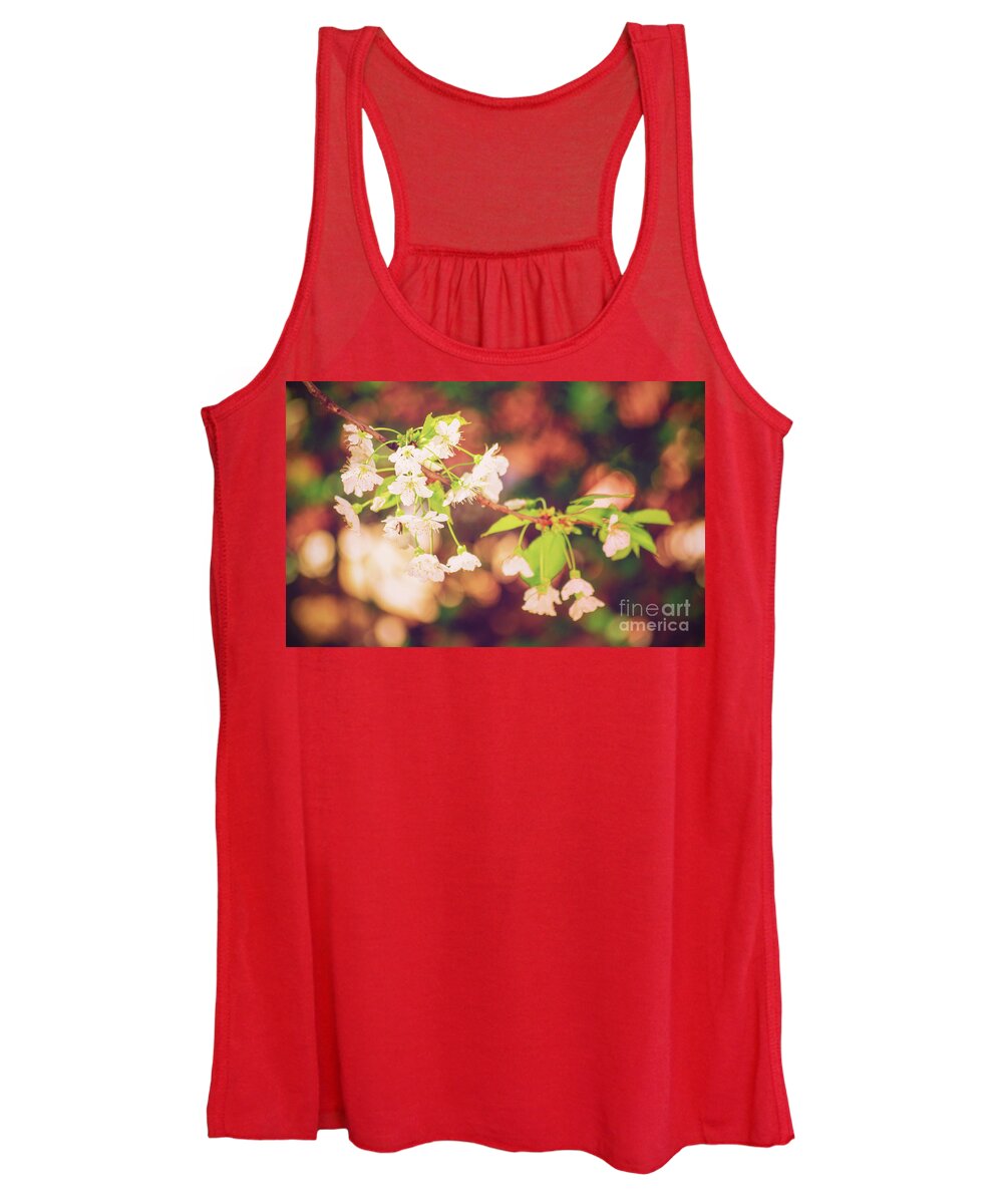 Wild Cherry Women's Tank Top featuring the photograph Magical bokeh close up of a blooming sweet cherry tree by Mendelex Photography