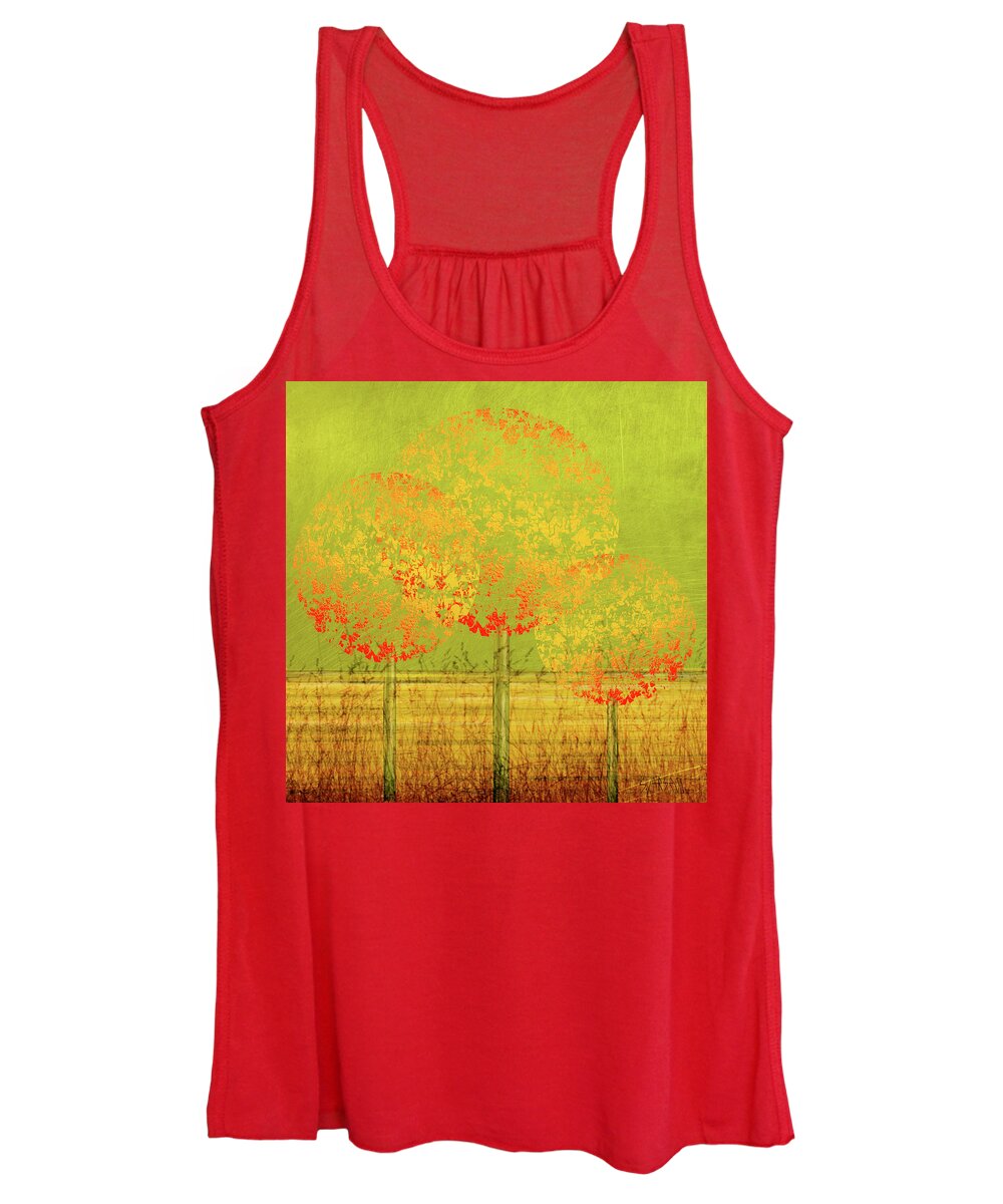 Abstract Women's Tank Top featuring the painting Original Golden Trees Abstract Painting by Sannel Larson
