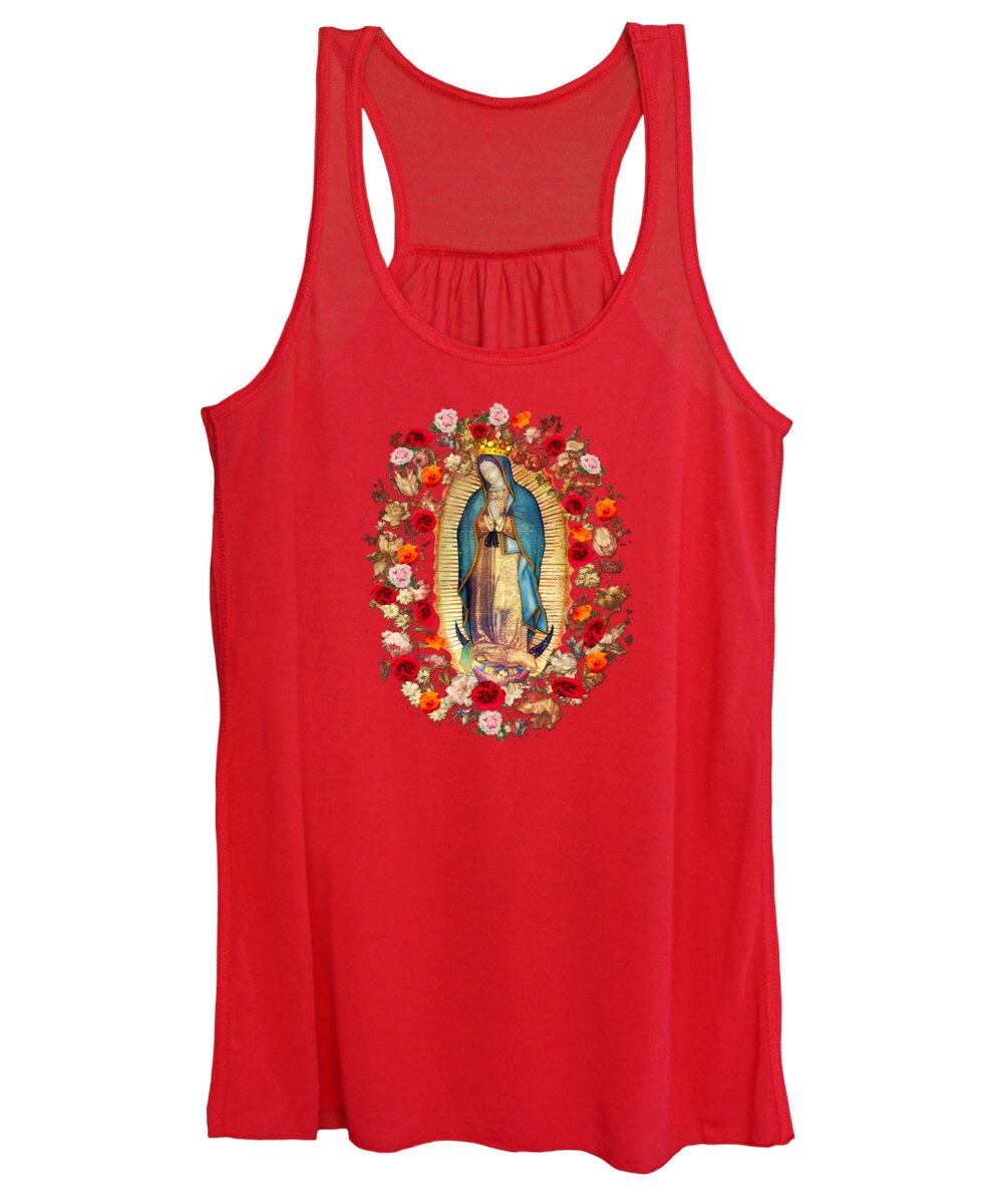 Guadalupe Women's Tank Top featuring the mixed media Our Lady of Guadalupe Roses by Juan Diego