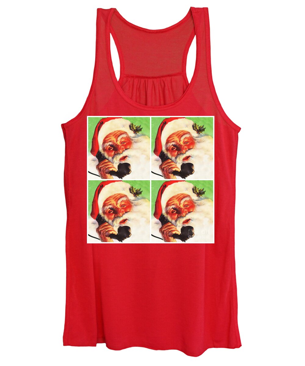 Christmas Women's Tank Top featuring the mixed media Phone Santa by Sally Edelstein