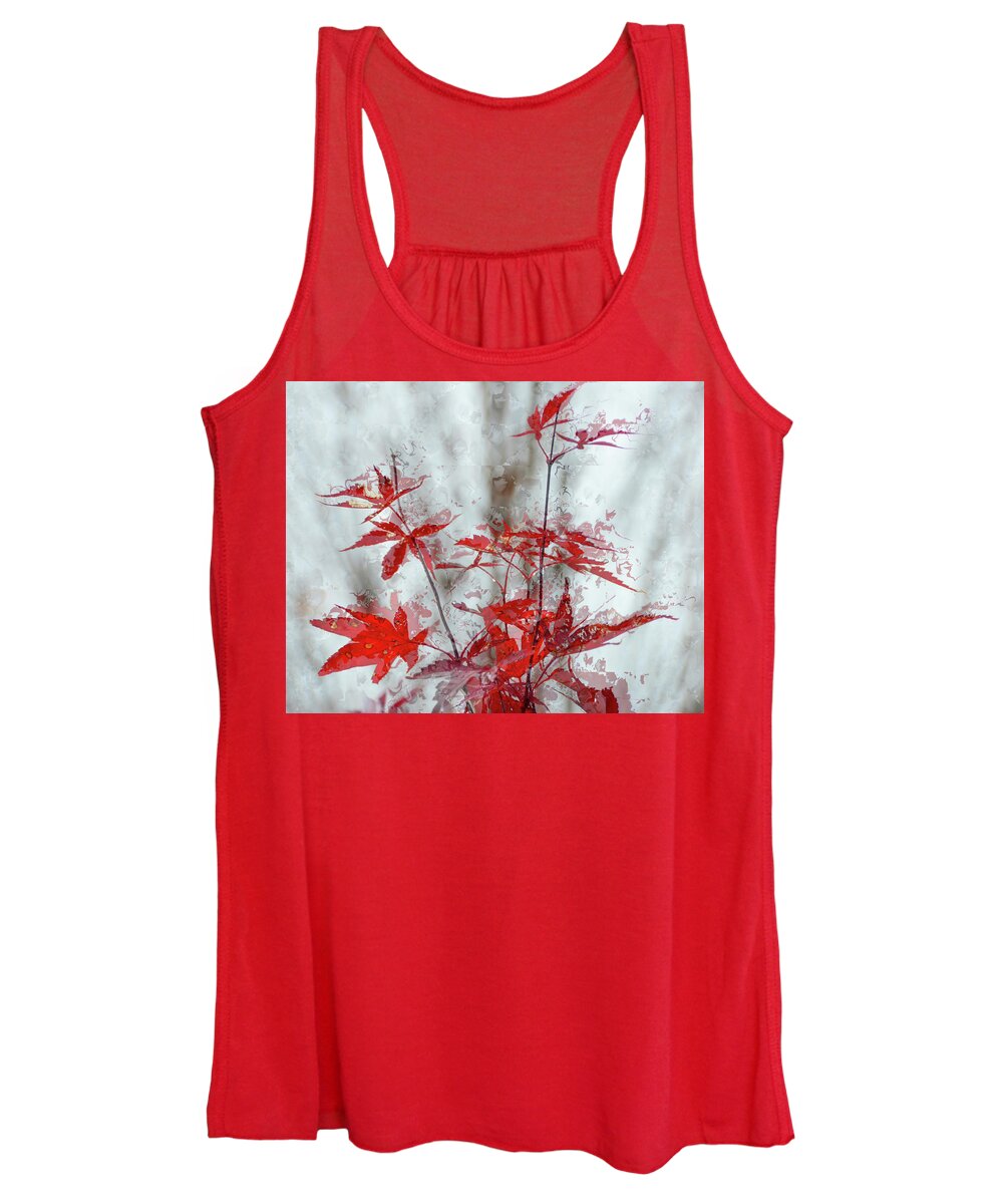 Rain Women's Tank Top featuring the photograph Rain on the Red Maple Leaves by Debra Martz