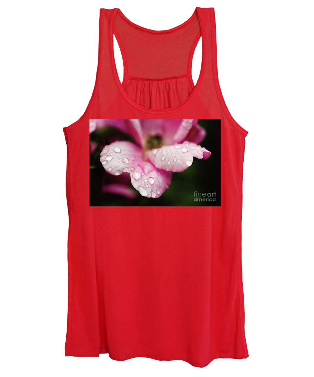 Rose Women's Tank Top featuring the digital art Raindrops on Wild Pink Rose / Botanical / Floral / Nature Photograph by PIPA Fine Art - Simply Solid