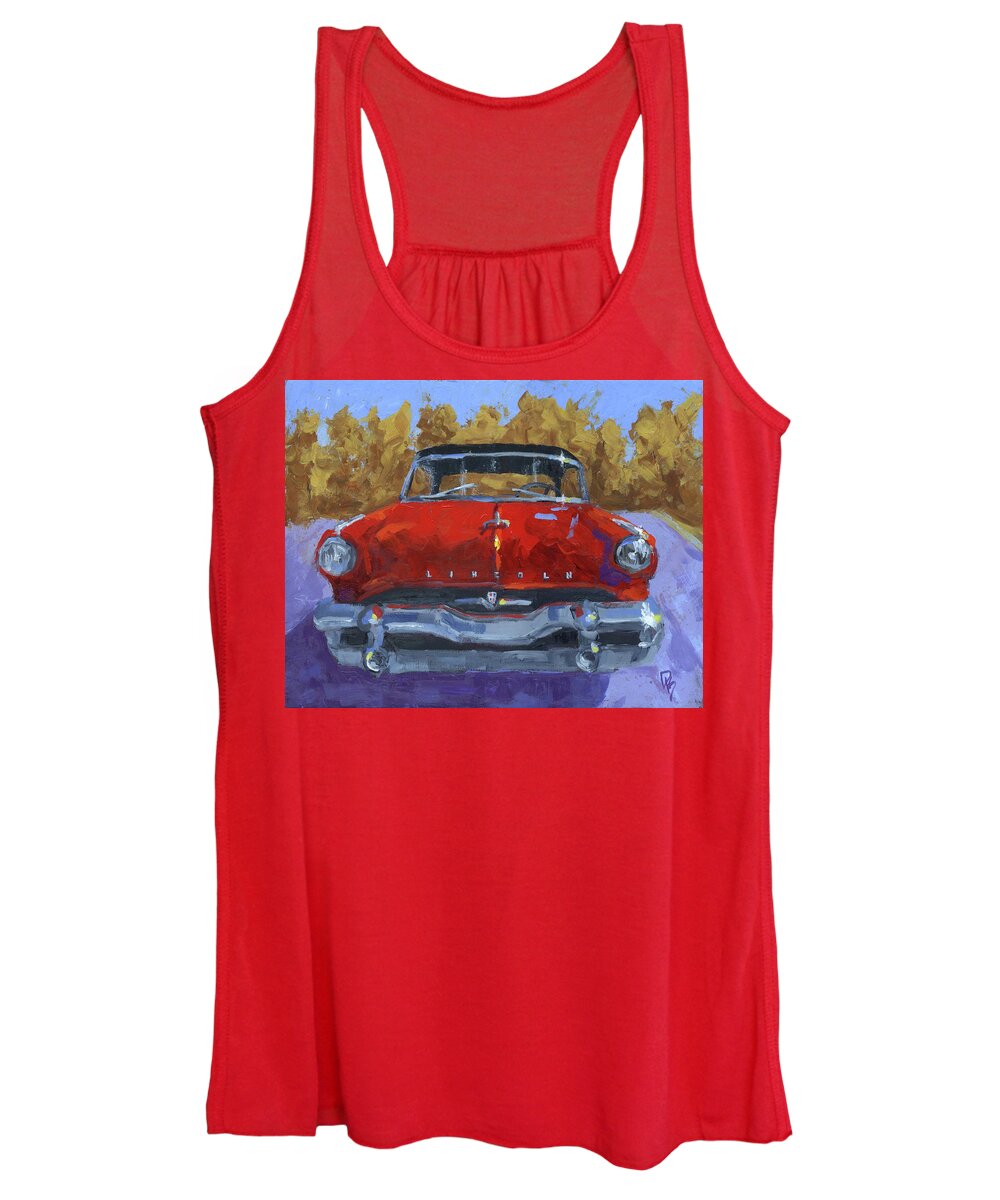 Lincoln Women's Tank Top featuring the painting Red 1954 Lincoln Capri by David King Studio