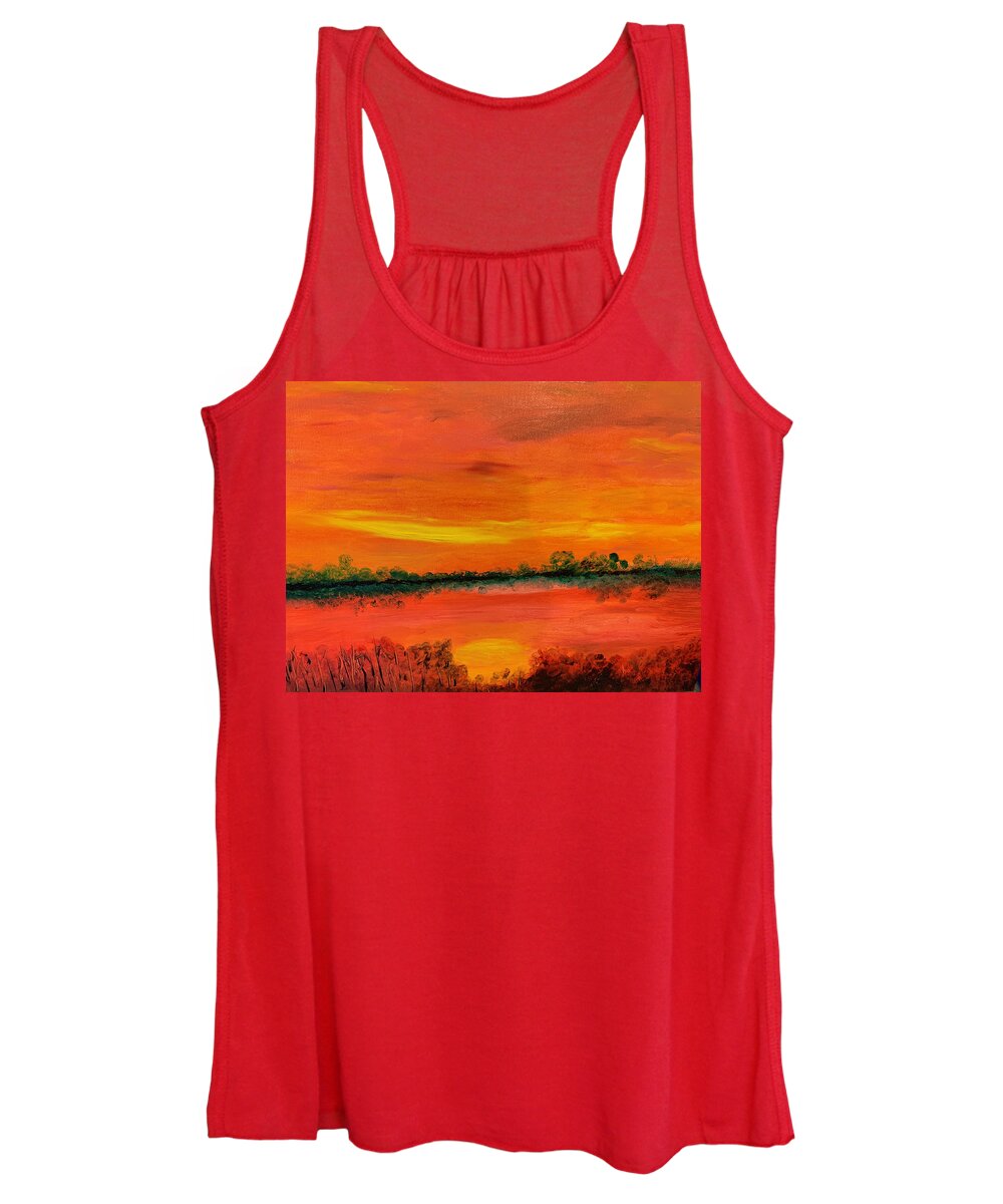 Sunset Women's Tank Top featuring the painting Red Sky by Susan Grunin