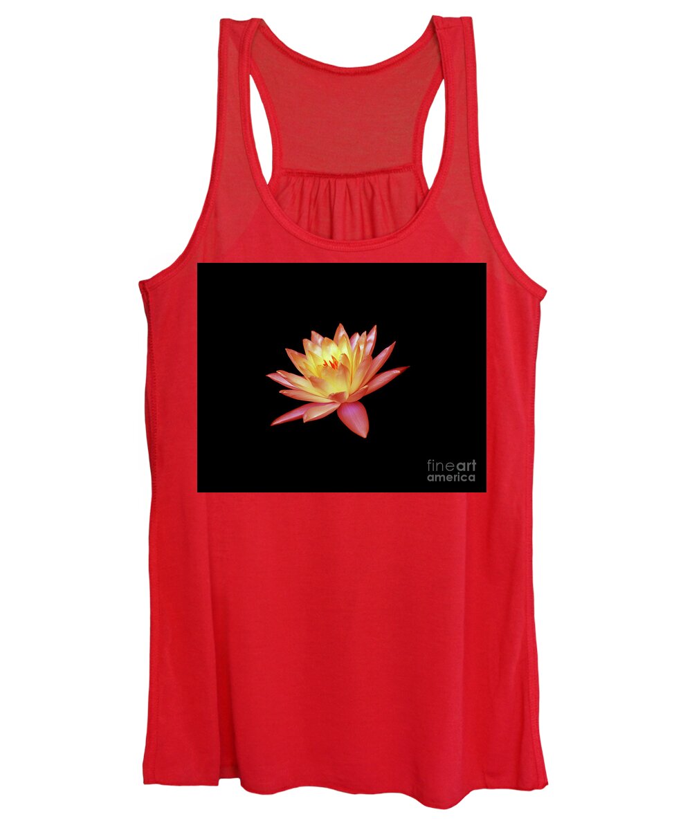 Water Lily; Water Lilies; Lily; Lilies; Flowers; Flower; Floral; Flora; Red; Orange; Yellow; Red Water Lily; Red Flowers; Black; Pink; Digital Art; Photography; Painting; Simple; Decorative; Décor; Macro; Close-up Women's Tank Top featuring the photograph Red Water Lily by Tina Uihlein