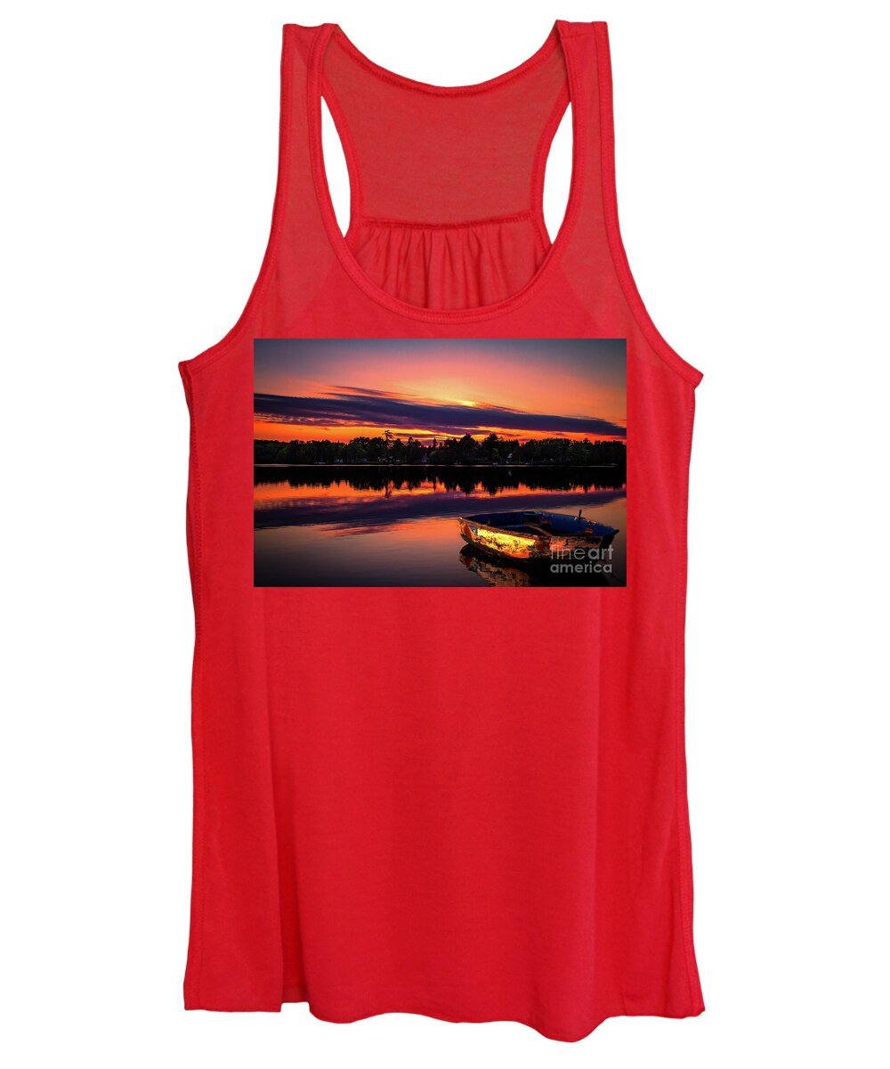 Rowboat Women's Tank Top featuring the photograph Rowboat at Sunset by Jarrod Erbe
