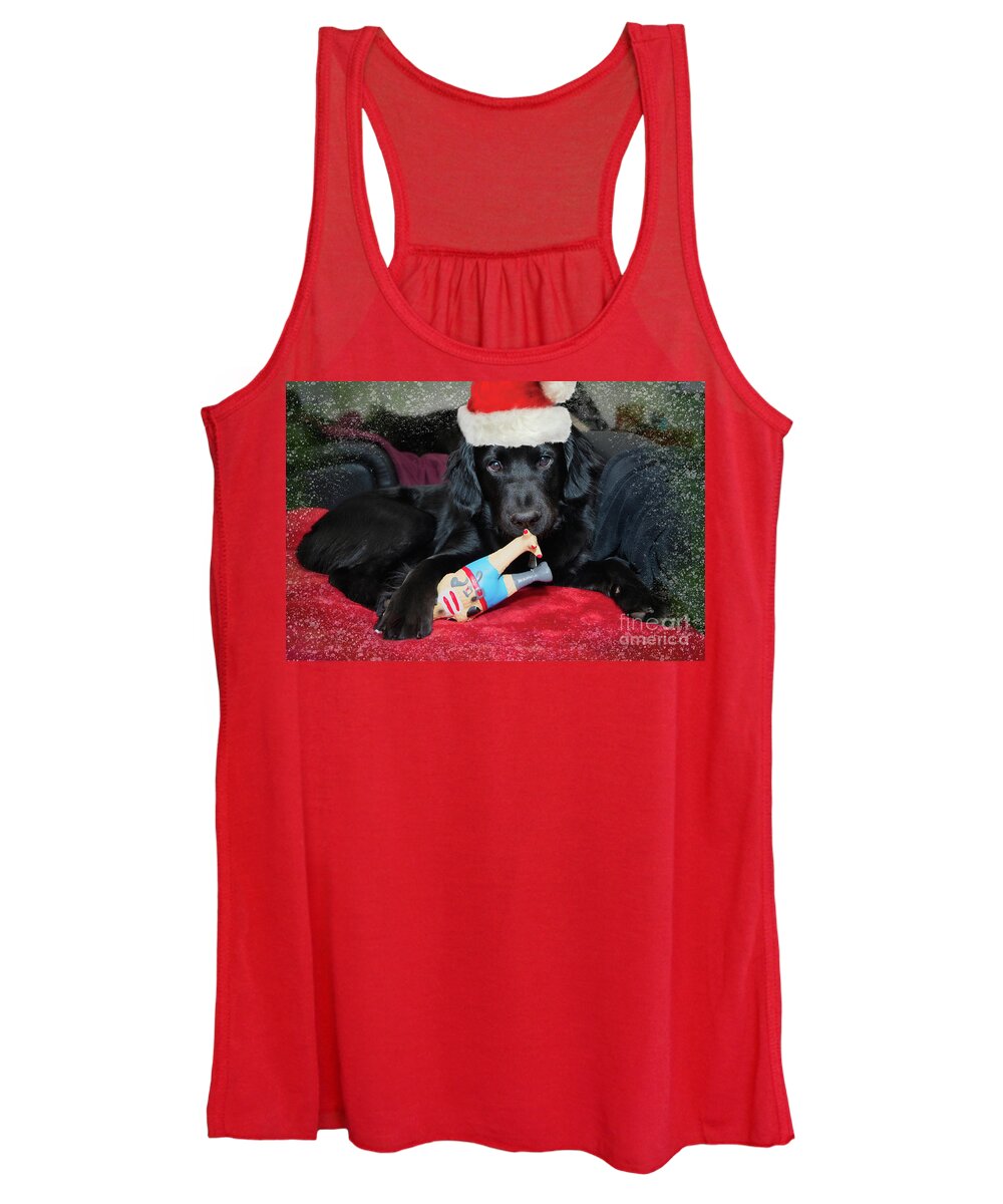 Playful Women's Tank Top featuring the photograph Santa Puppy Buddy by Amy Dundon