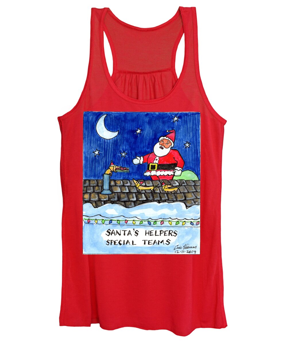 Santa Women's Tank Top featuring the drawing Santa's Helpers Special Teams by Eric Haines