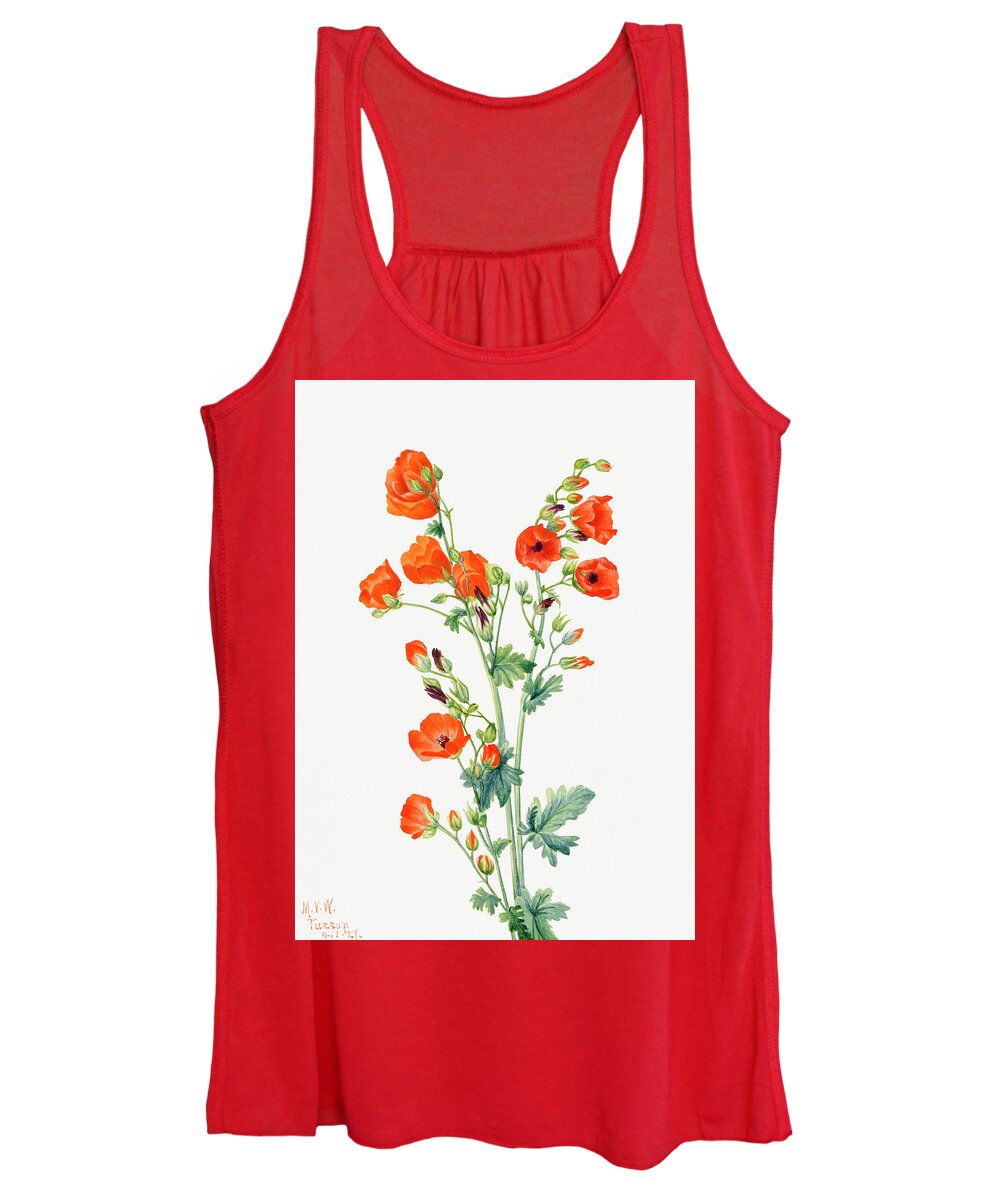 Scarlet Globe Mallow Women's Tank Top featuring the painting Scarlet Globe Mallow by Mary Vaux Walcott. by World Art Collective
