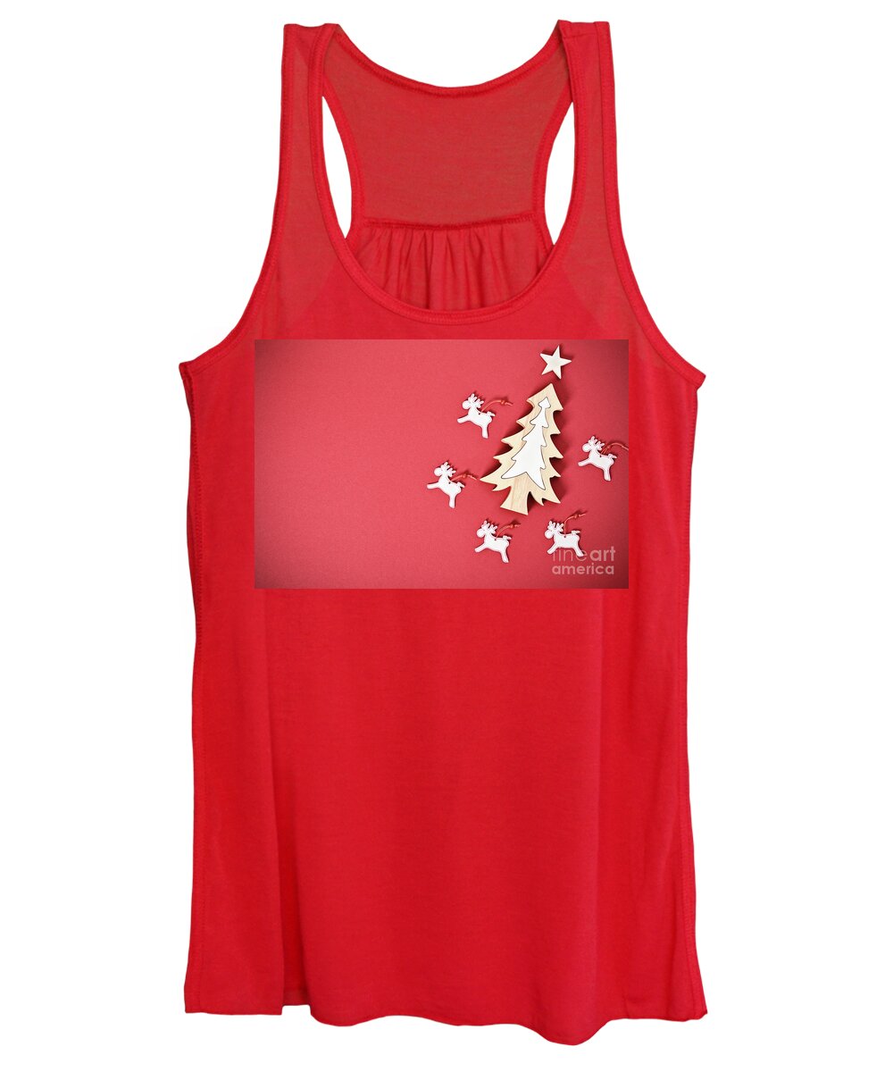Seasonal Women's Tank Top featuring the photograph Seasonal greeting card concept with Christmas tree and raindeer by Mendelex Photography