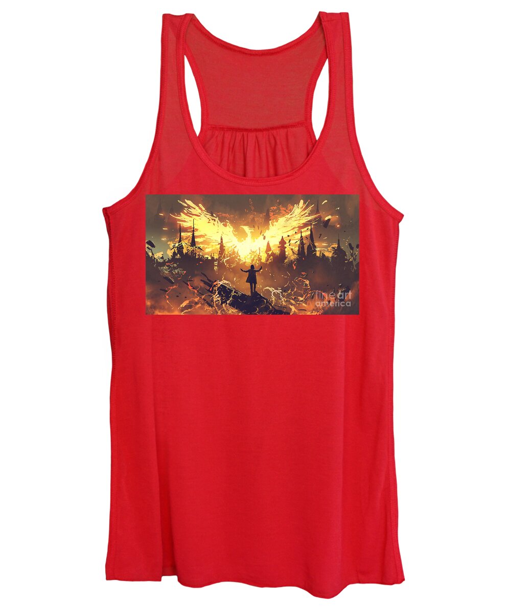 Illustration Women's Tank Top featuring the painting Summoning The Phoenix by Tithi Luadthong