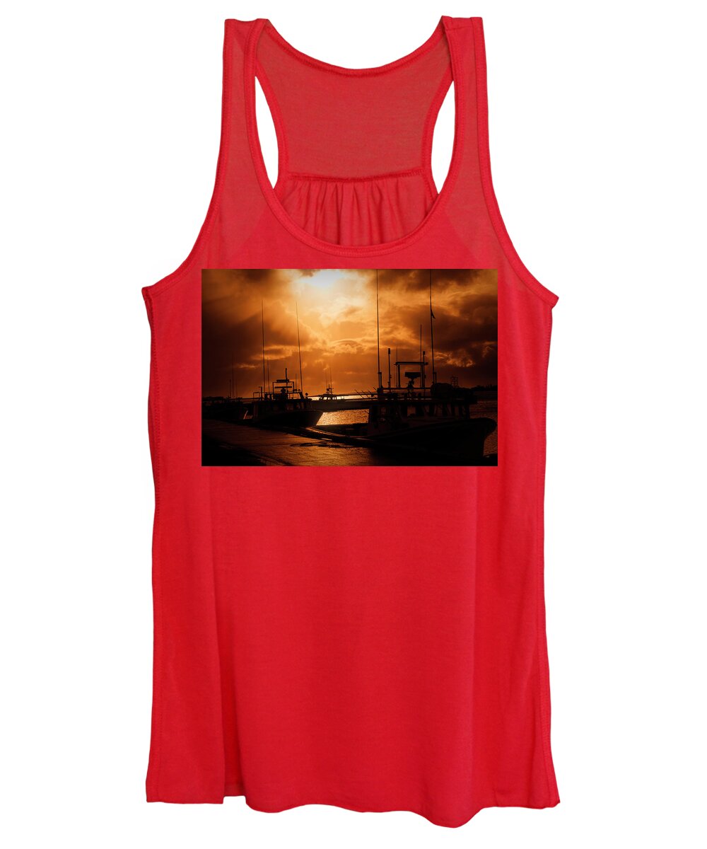 Sunset Women's Tank Top featuring the photograph Sunset at the Dock by Deborah Penland