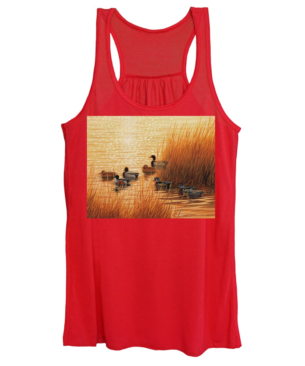 Ducks Women's Tank Top featuring the painting Sunset Mixer by Guy Crittenden