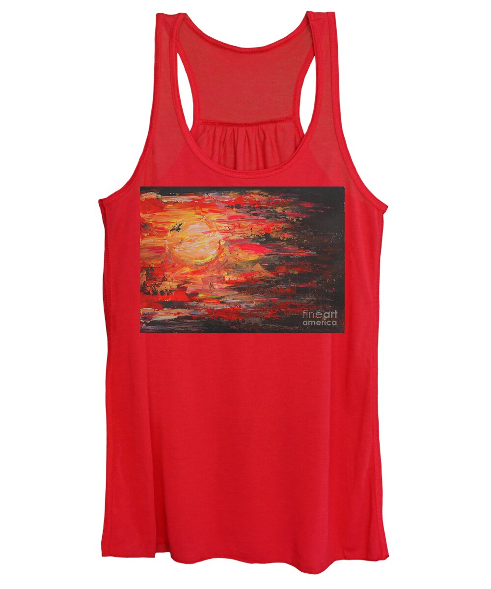 Nature Women's Tank Top featuring the painting Sunset Of The Heart by Leonida Arte