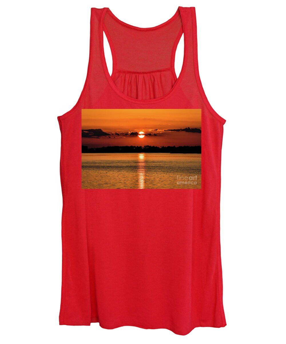 Sunset Women's Tank Top featuring the photograph Sunset Reflection on Pensacola Bay by Beachtown Views