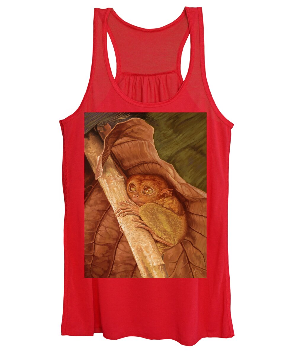 Animal Women's Tank Top featuring the painting Tarsier in Place by Hans Neuhart