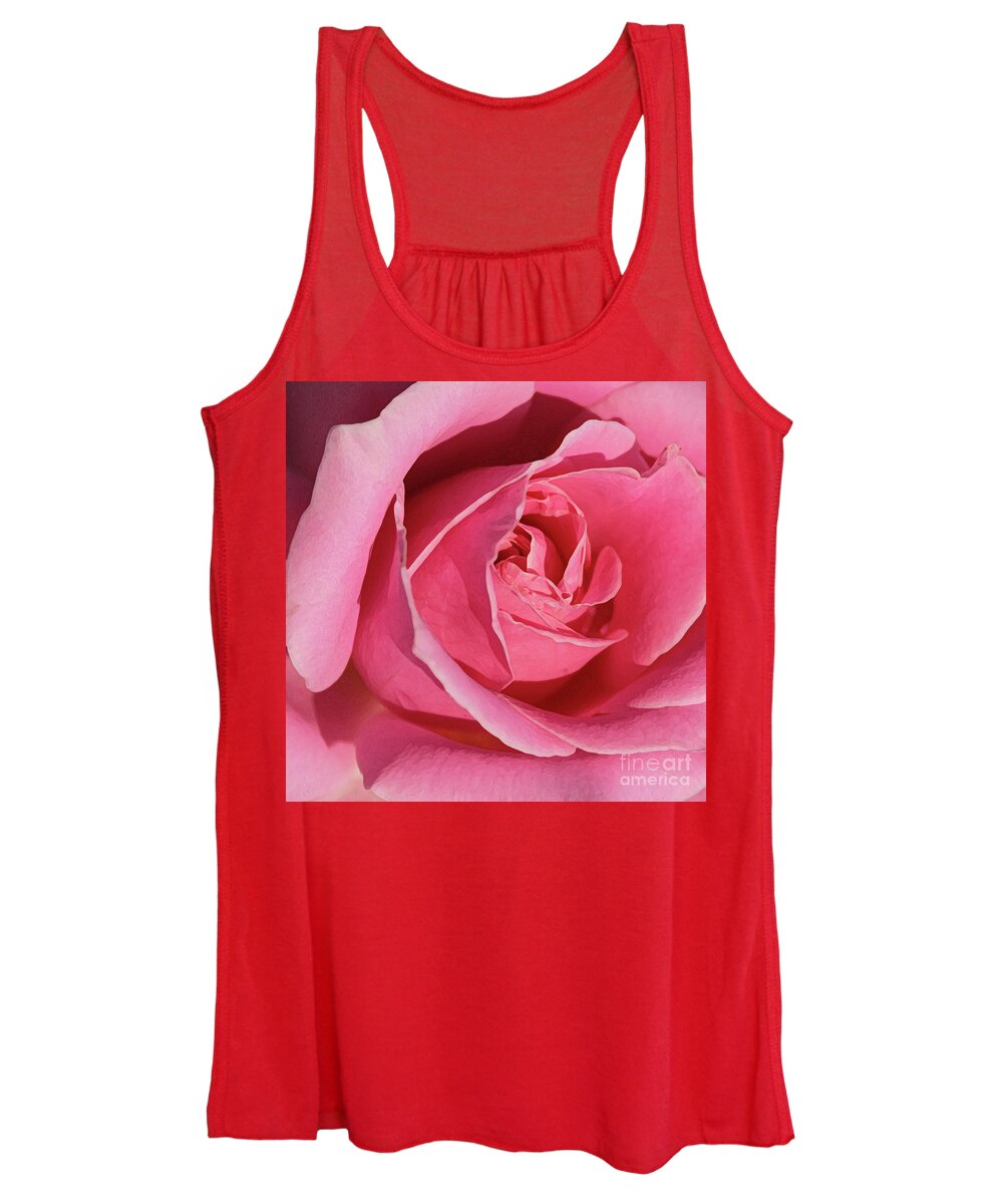 Rose; Roses; Flowers; Flower; Floral; Flora; Pink; Pink Rose; Pink Flowers; Digital Art; Photography; Painting; Simple; Decorative; Décor; Macro; Close-up Women's Tank Top featuring the photograph The Beauty of the Rose by Tina Uihlein
