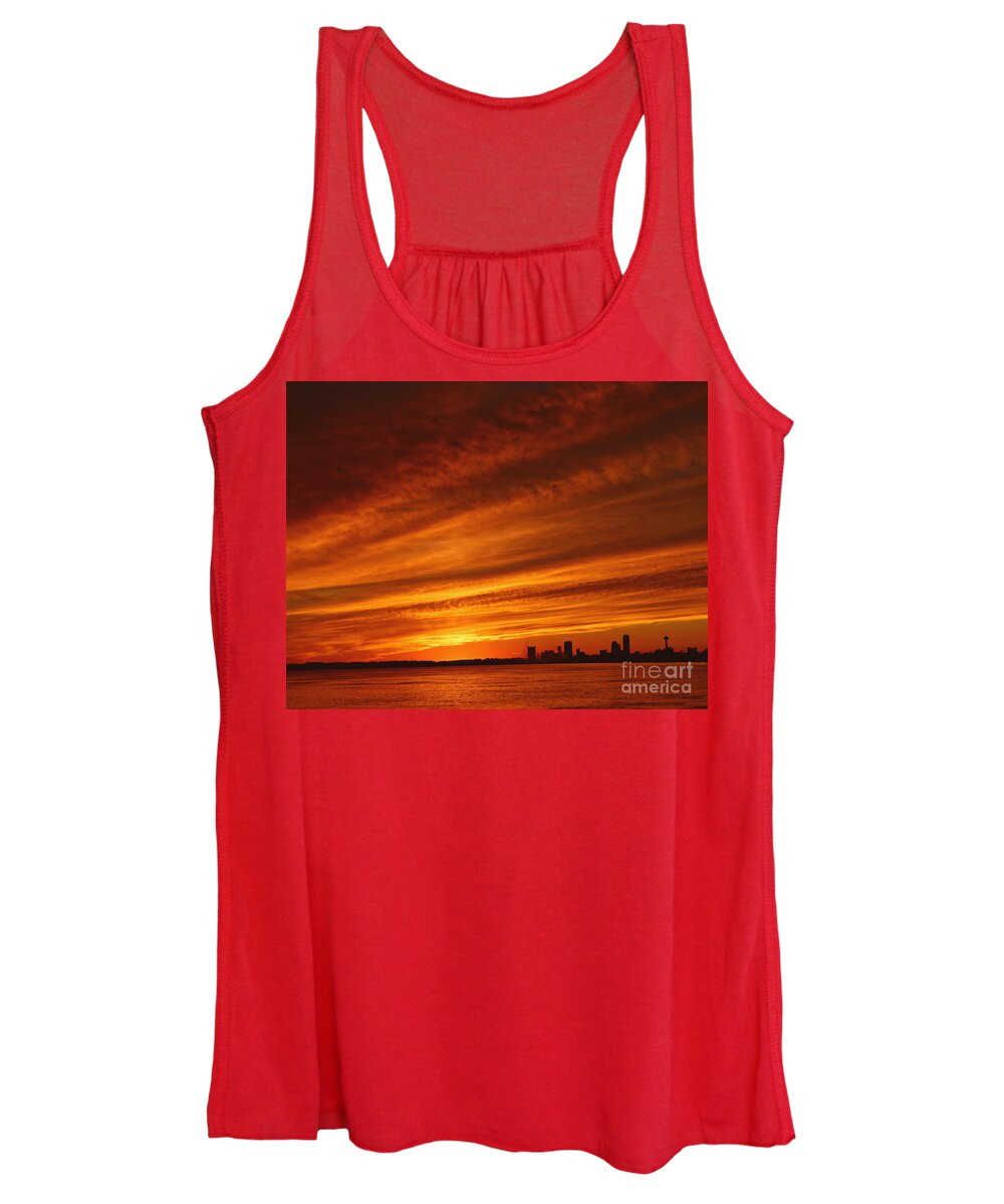 Flaming Burning Clouds Textures Women's Tank Top featuring the photograph The Flaming Upper Niagara River by Tony Lee