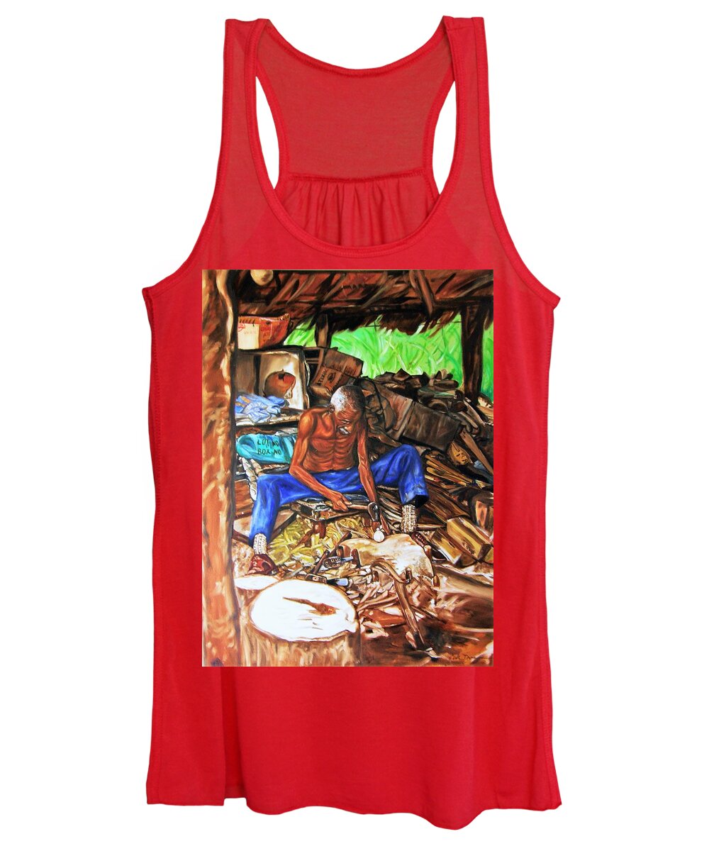 African Woodcarver Women's Tank Top featuring the painting The Wodcarver by Victor Thomason