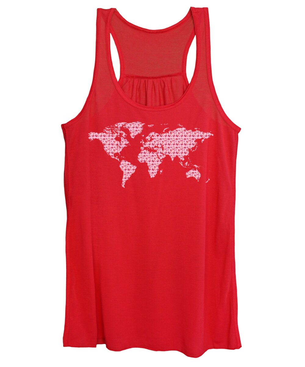 Pink Women's Tank Top featuring the painting Watercolor Silhouette World Map Colorful PNG XXX Pink by Irina Sztukowski