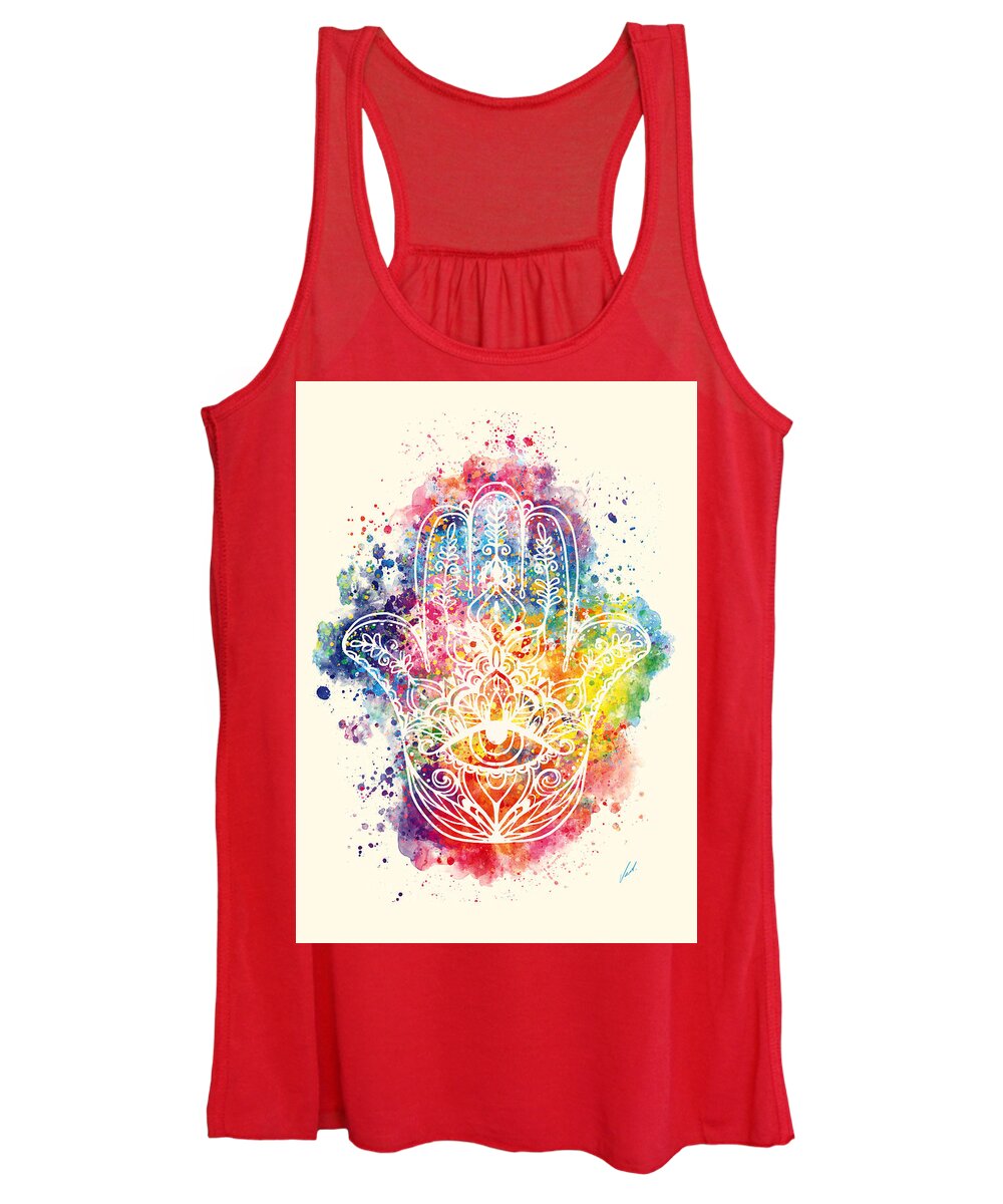 Watercolor Women's Tank Top featuring the painting Watercolor - The Hamsa by Vart by Vart Studio