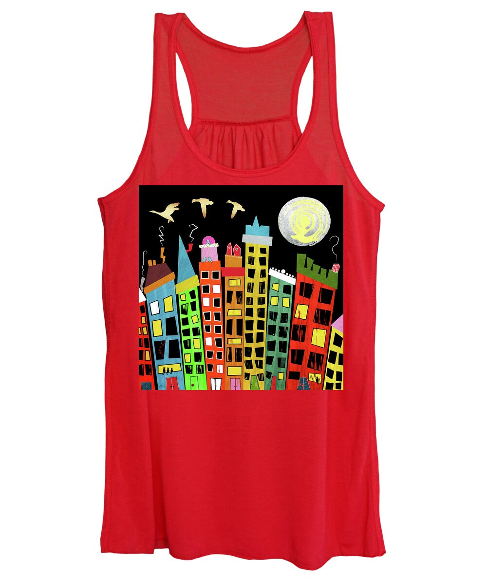 Abstract Women's Tank Top featuring the painting Whimsy Town Skyline Art by Sannel Larson