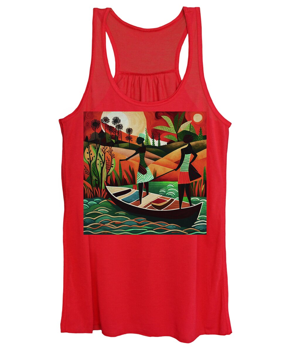 Africa Women's Tank Top featuring the painting Young African girls on the road by Jan Keteleer