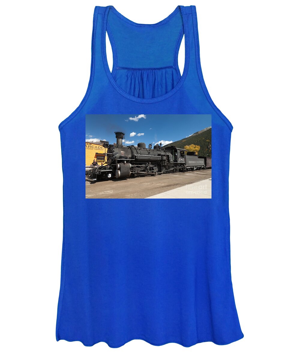 Afternoon Women's Tank Top featuring the photograph Silverton Station Engine 480 on the Durango and Silverton Narrow Gauge RR #1 by Fred Stearns