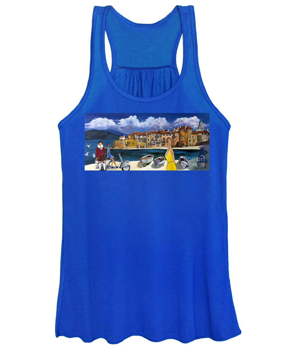 Vespa Women's Tank Top featuring the painting Vespa and French Cove #1 by William Cain