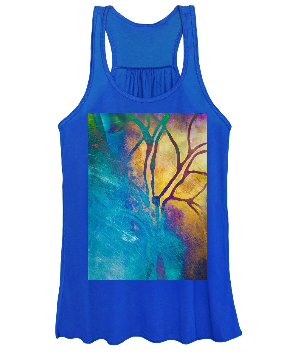 Tree Women's Tank Top featuring the mixed media Fire And Ice Abstract Tree Art by Priya Ghose