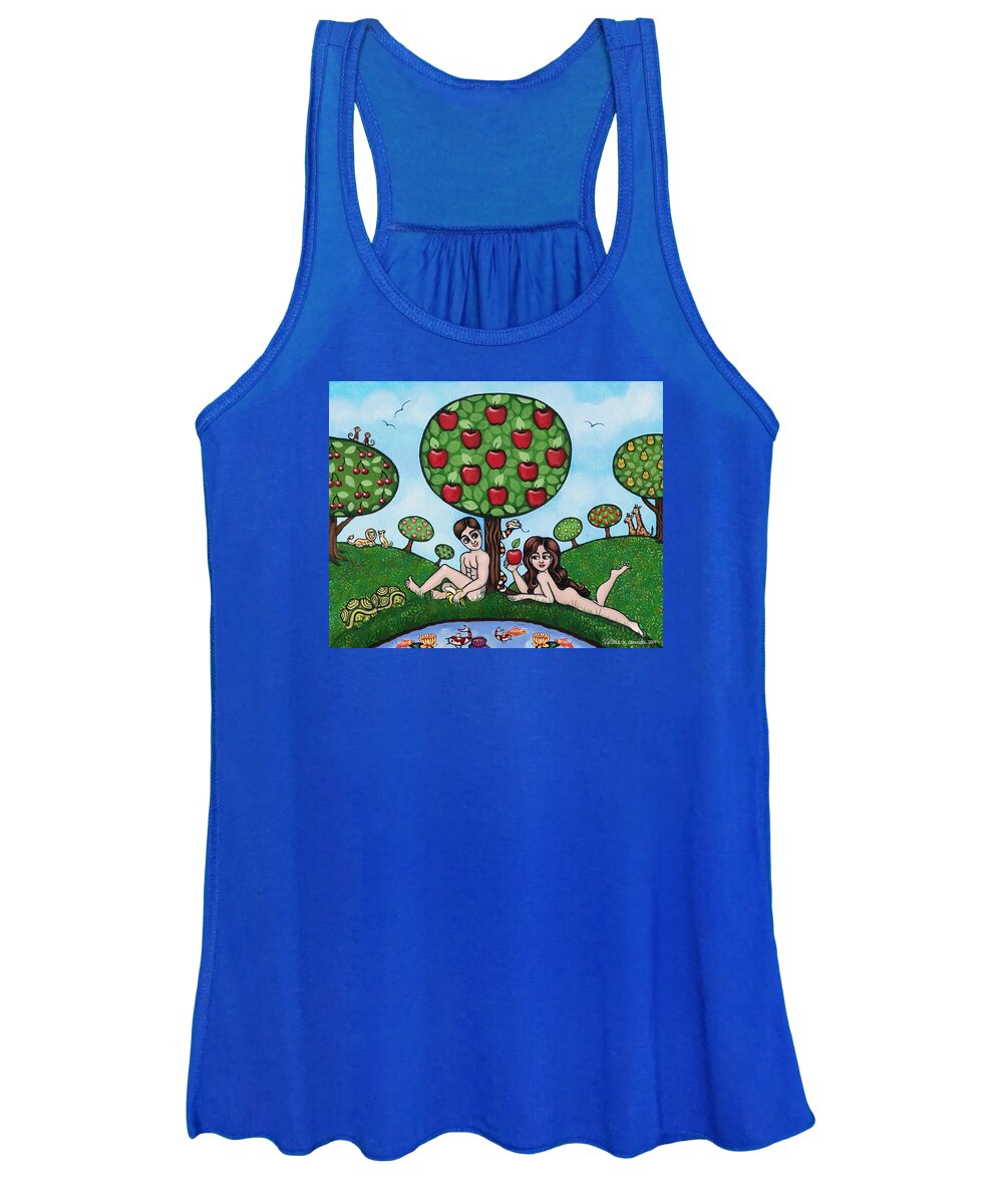 Adam And Eve Women's Tank Top featuring the painting Adam and Eve The Naked Truth by Victoria De Almeida